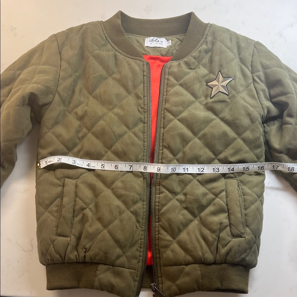 Kids Olive Quilted Puffer Jacket with Star
